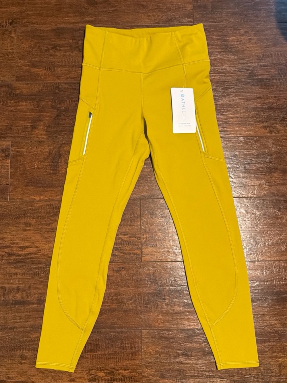 Athleta Mustard Yellow High-Rise Active Leggings with Zip Pockets